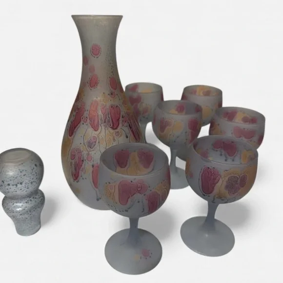 Revuen Hebron Multicolor Frosted Decanter, Stopper, and 6 glasses - Picture 1 of 2